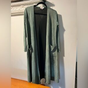 LulaRoe Sarah Light Blue/Aquamarine Cardigan Open Front Longline Sweater